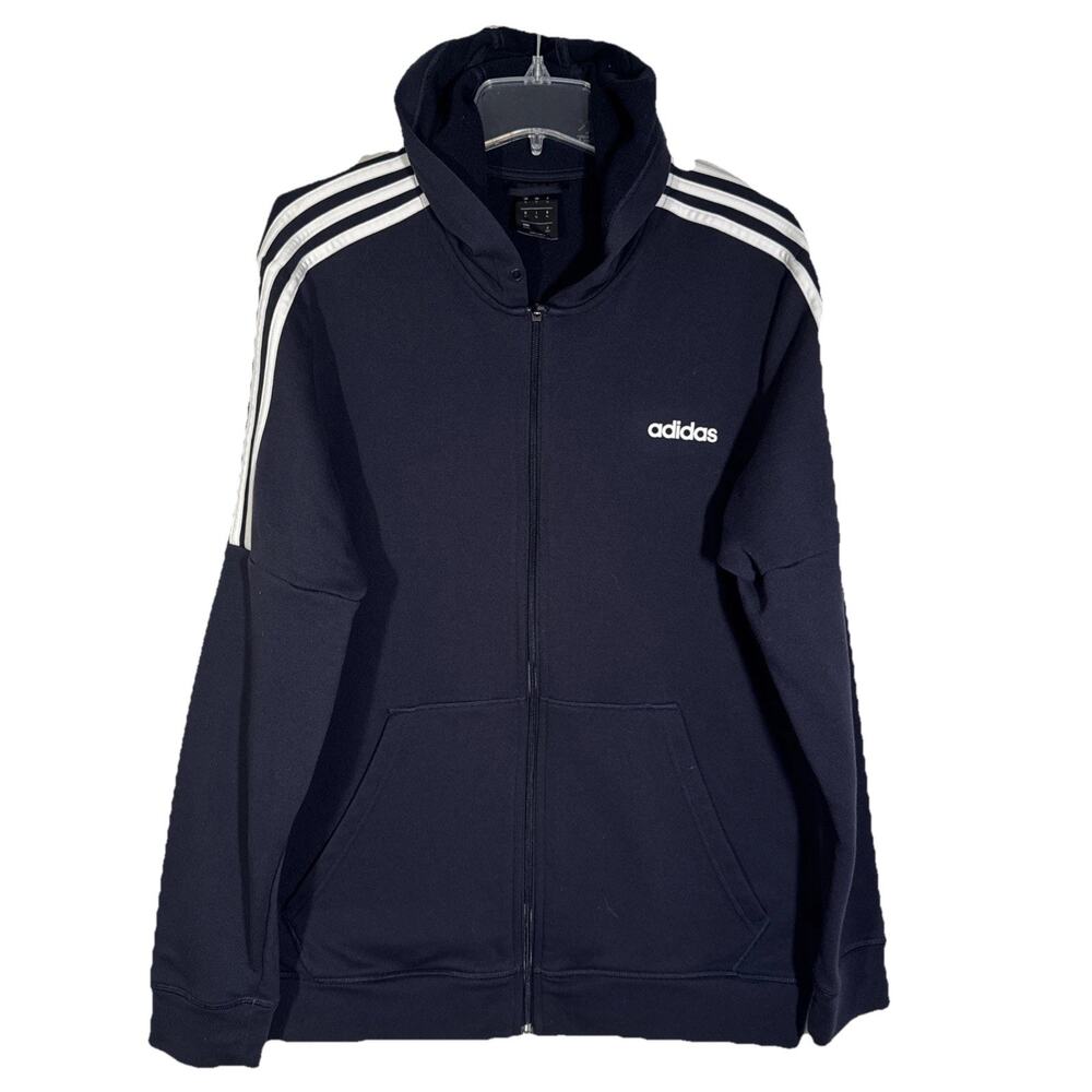 Adidas Sweater Mens XL Navy Blue Casual Full Zip Up Hoodie Sweatshirt